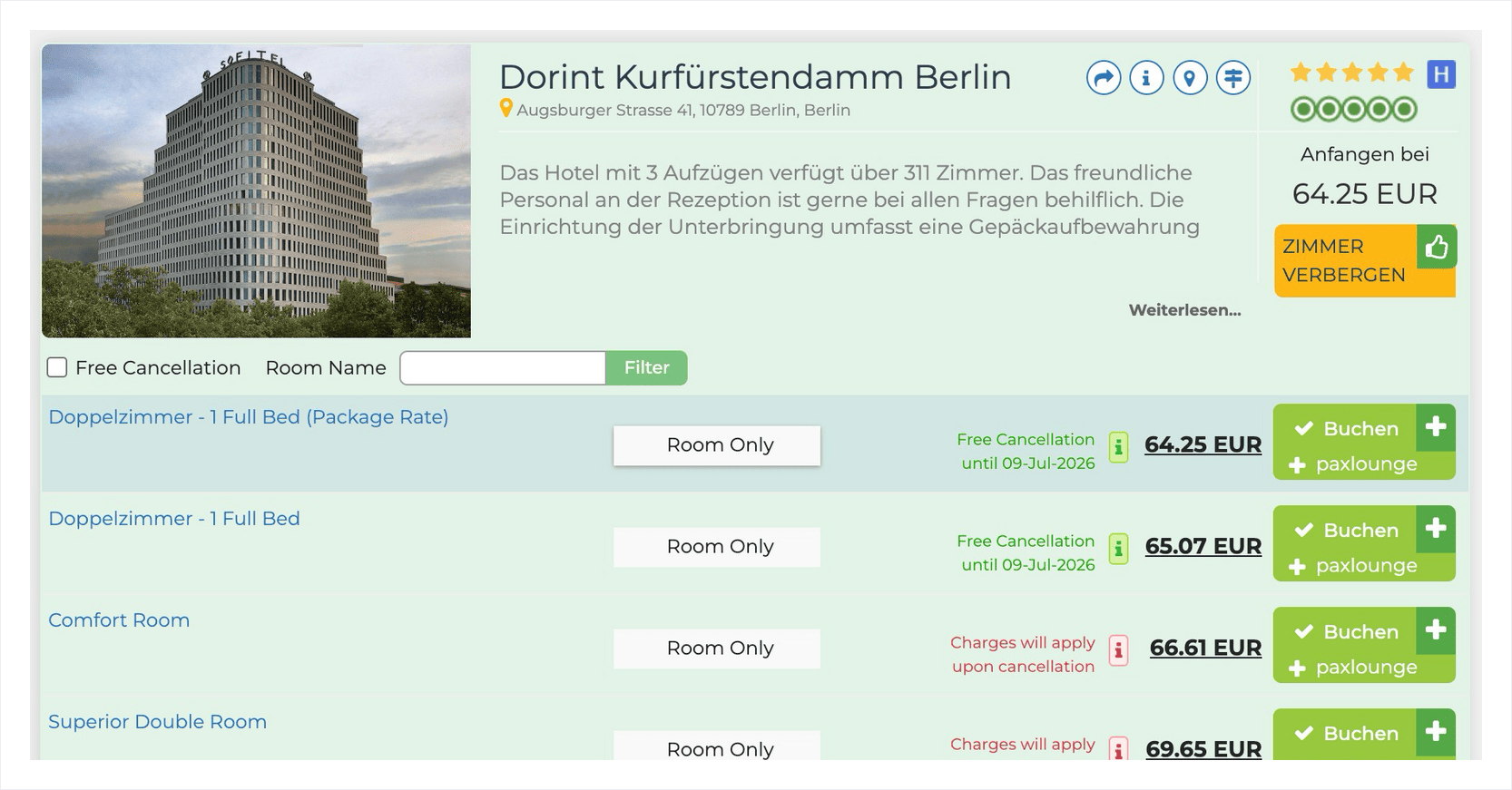 Refundable rates filter in search results