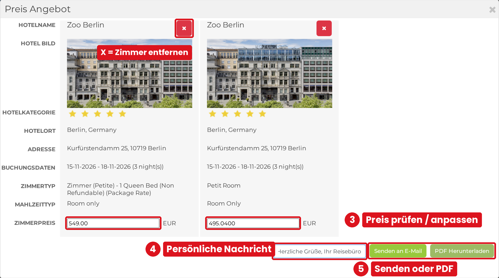 Schritt 3 bis 5: Preis, persönliche Nachricht, Versand